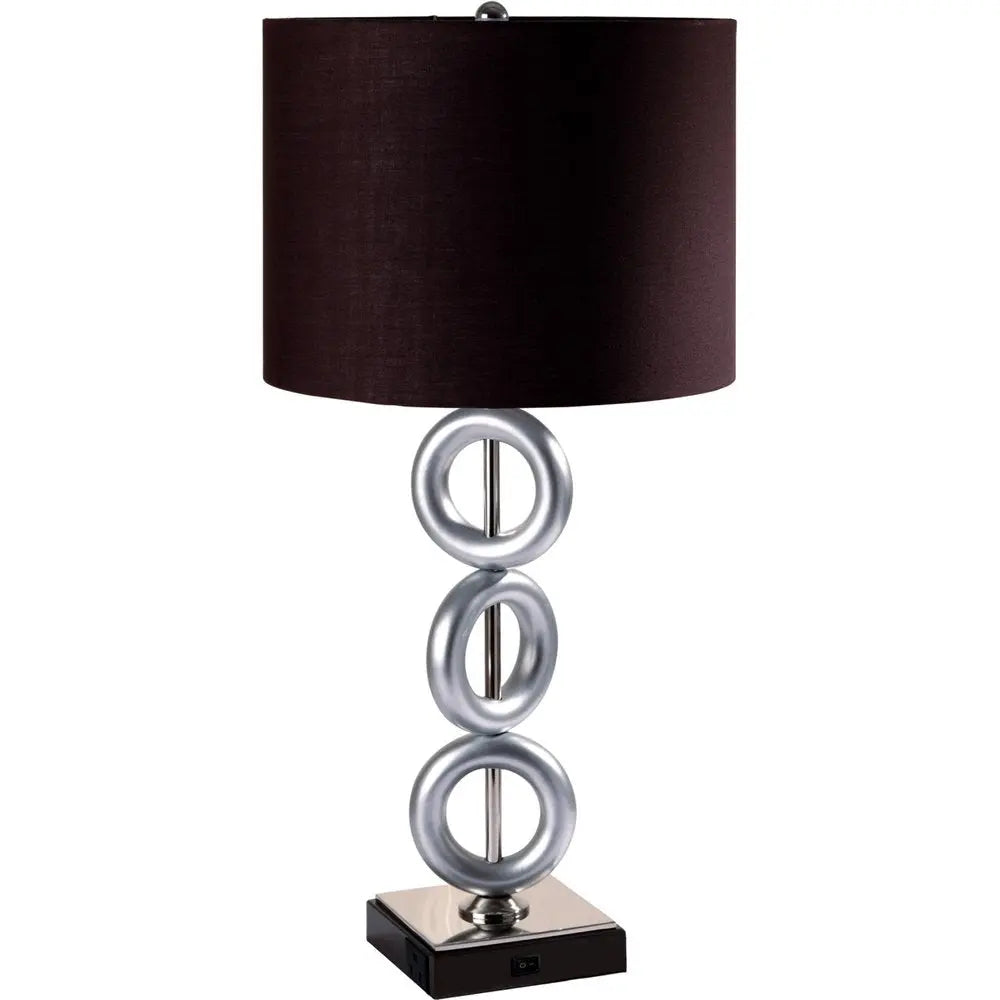 29" Silver Ceramic Geometric Table Lamp With Brown Classic Drum Shade HomeRoots