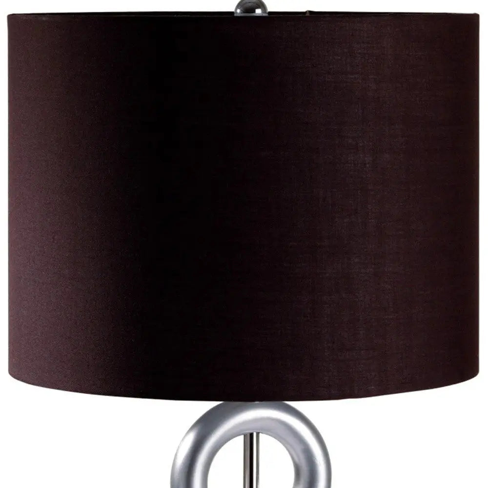 29" Silver Ceramic Geometric Table Lamp With Brown Classic Drum Shade HomeRoots