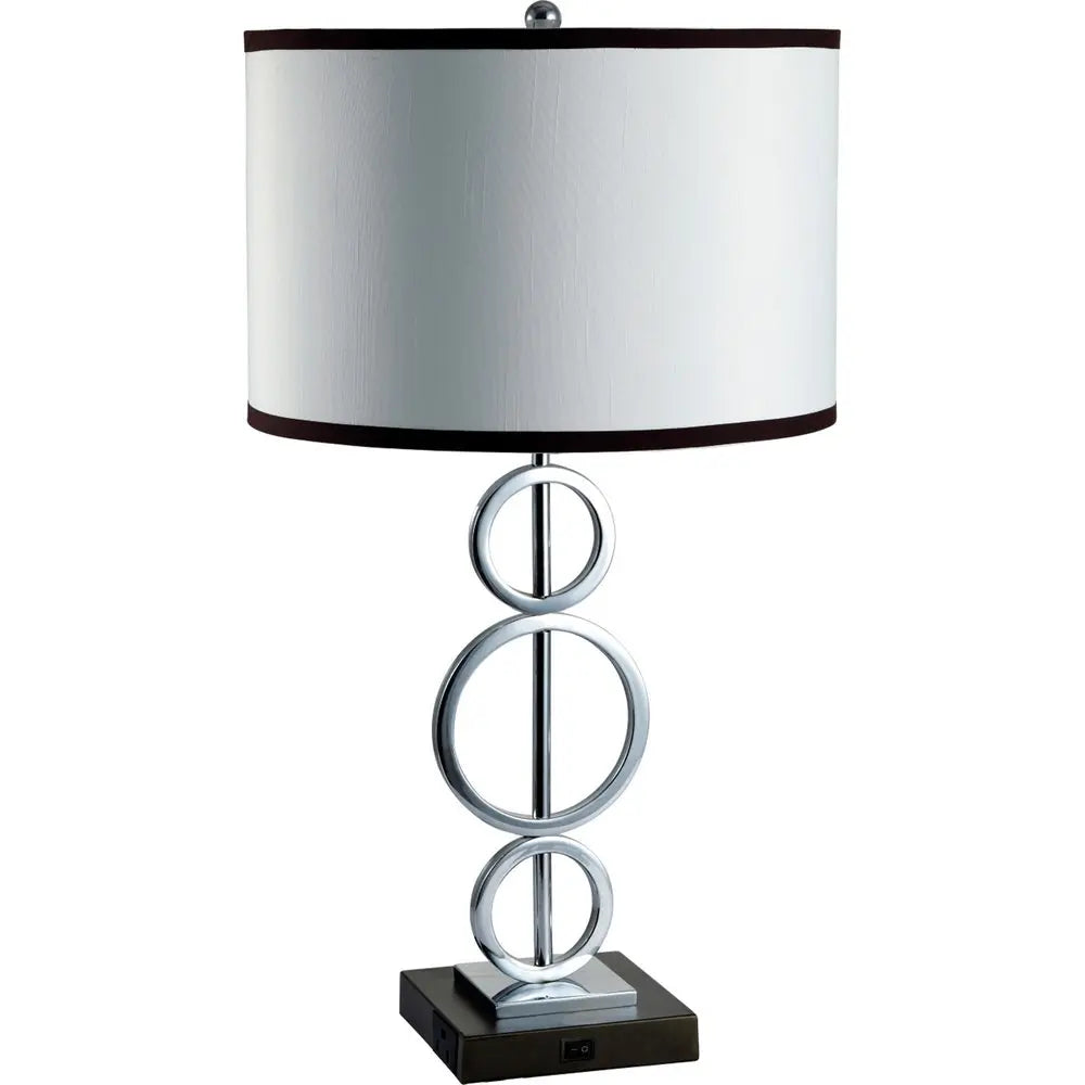 29" Silver Metal Bedside Geo Table Lamp With White and Black Trim Classic Drum Shade HomeRoots