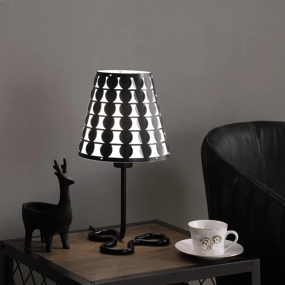 16" Black Bedside Table Lamp With Black And White Polka Dots Empire Shade HomeRoots