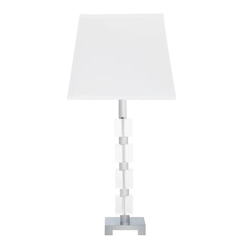 25" Crystal Geo Cubed Table Lamp With White Sharp Corner Square Tapered Shade HomeRoots
