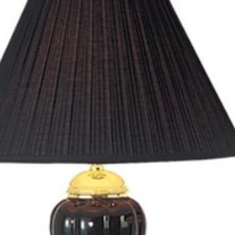 Set Of Three 64" Gold Ceramic Bedside Floor and Table Lamp Set With Black Empire Shade HomeRoots