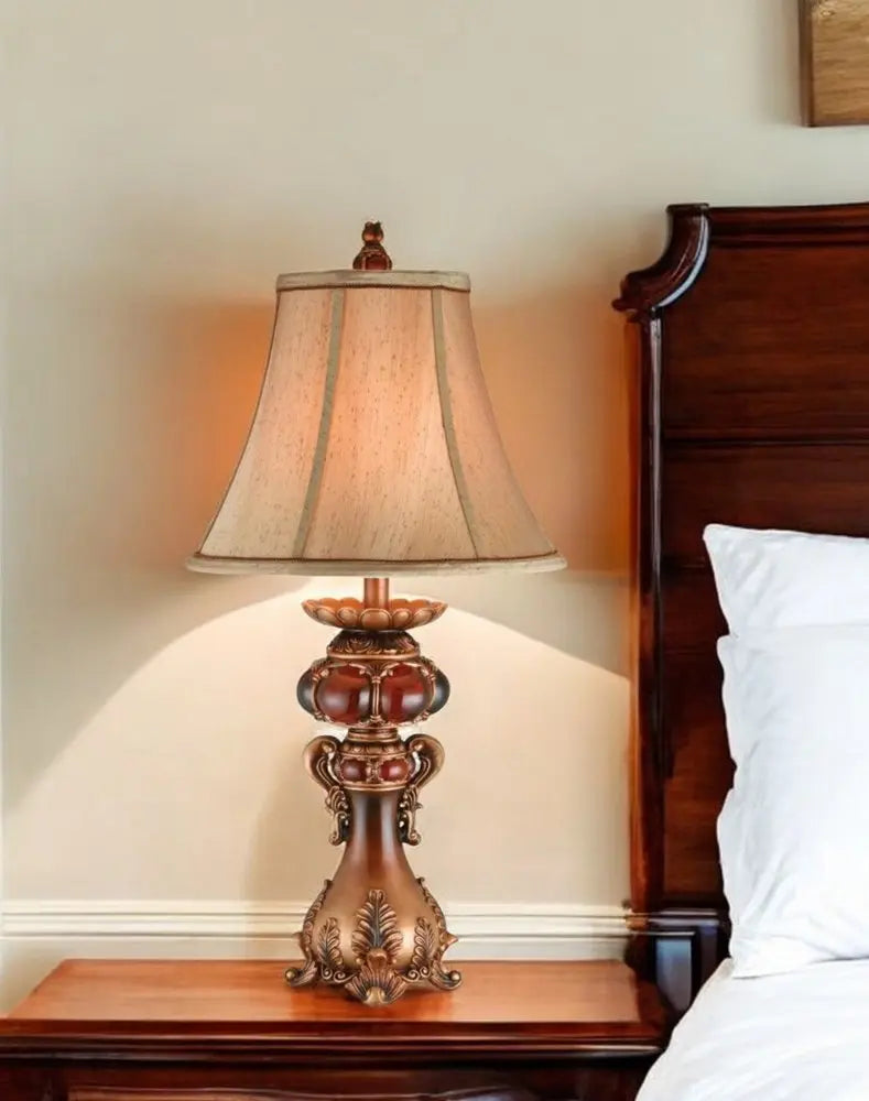 Antique Inspired Table Lamp with Linen Lamp Shade HomeRoots