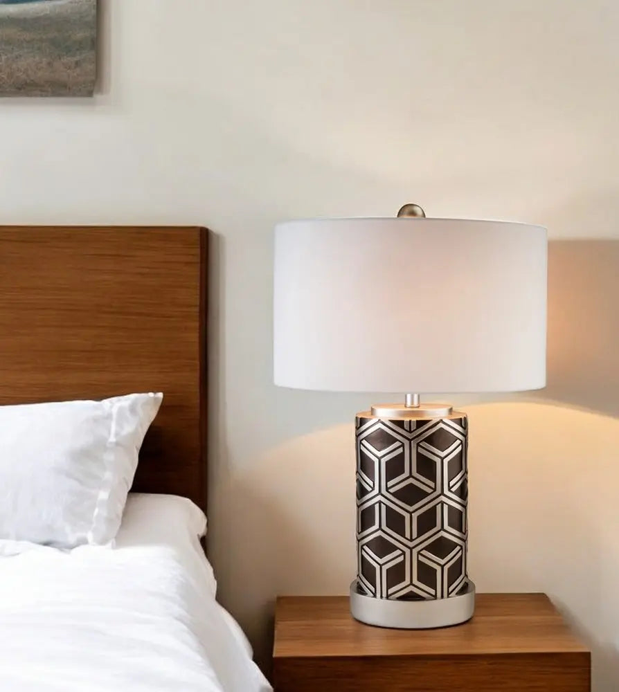 Deep Brown and Silver Geo Weave Table Lamp HomeRoots