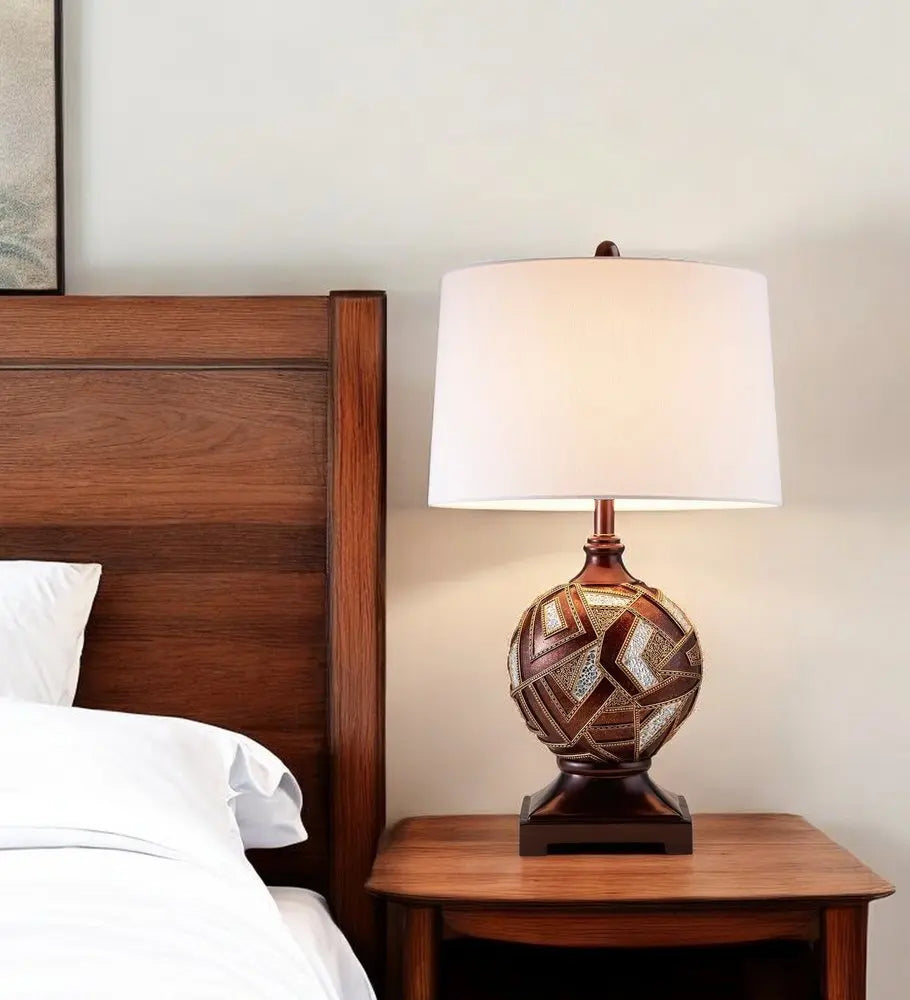 Brown Metallic Mosaic Design Table Lamp HomeRoots