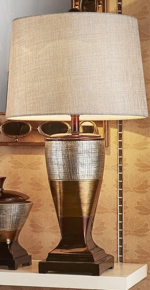 Exotic Brown and Gold Wide Stripe Table Lamp HomeRoots