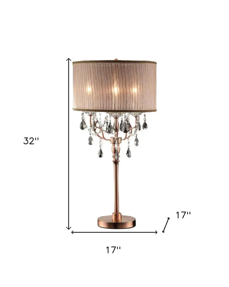 32" Clear and Rose Gold Faux Crystal Accent Table Lamp HomeRoots