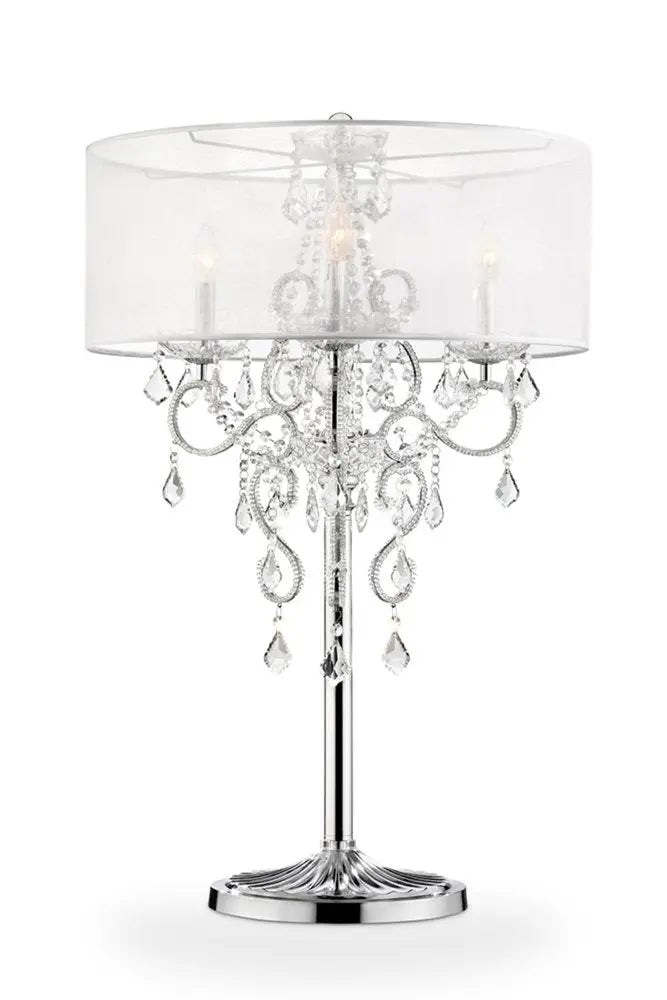 Glam Silver Faux Crystal Accent Table Lamp with See Thru Shade HomeRoots