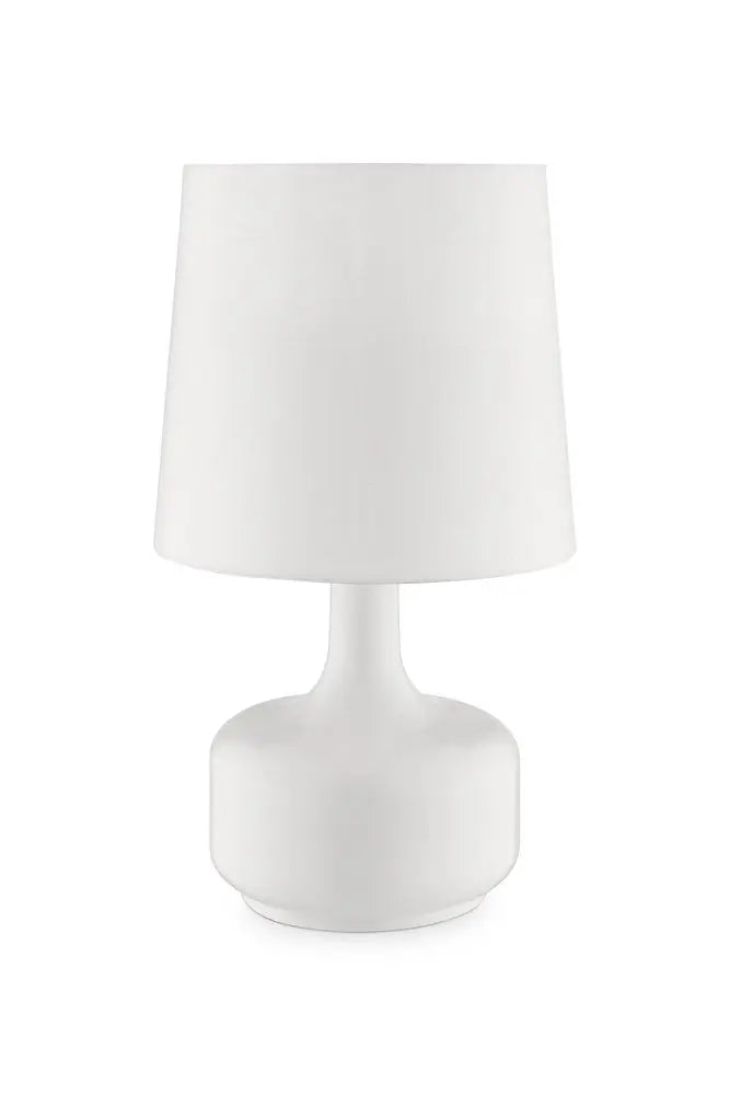 17" White Metal Bedside Table Lamp With Off-White Shade HomeRoots