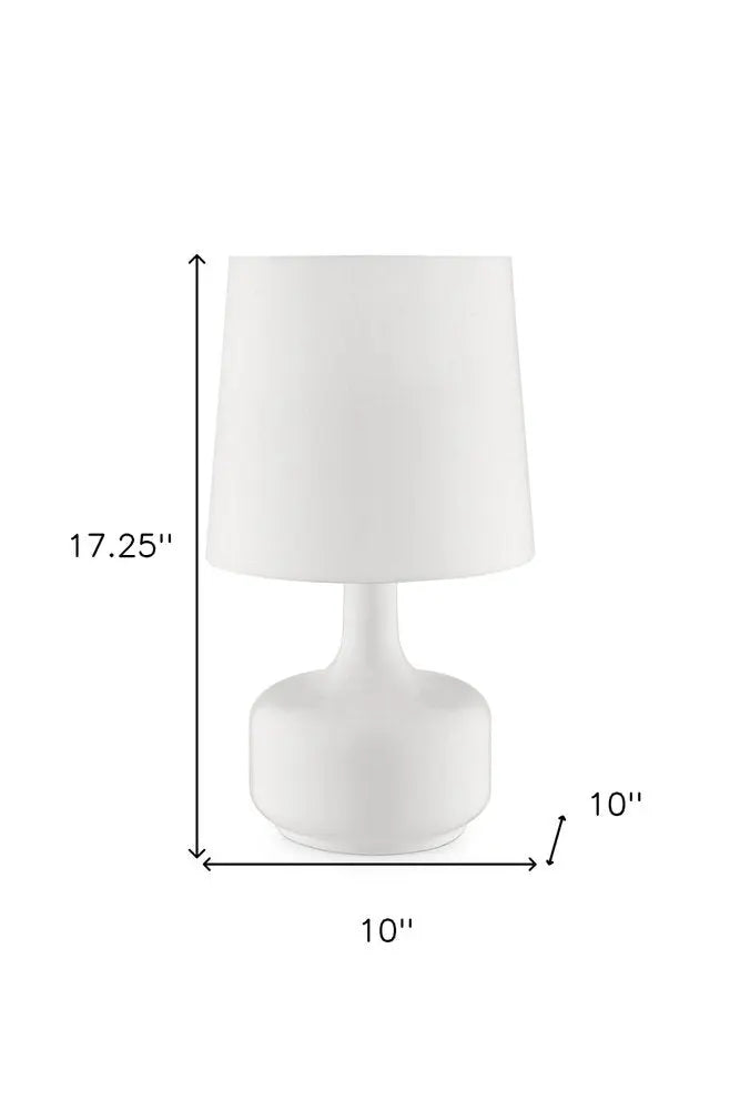 17" White Metal Bedside Table Lamp With Off-White Shade HomeRoots