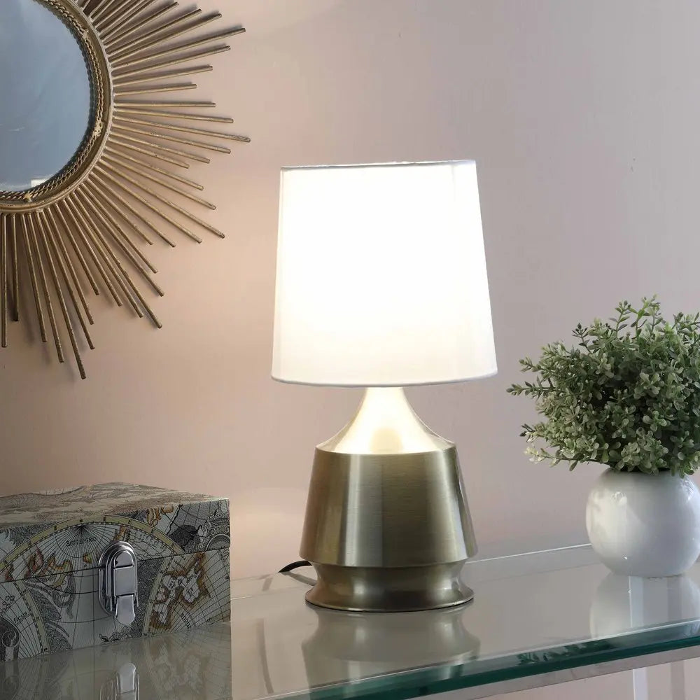 14" Brass Bedside Table Lamp With White Empire Shade HomeRoots