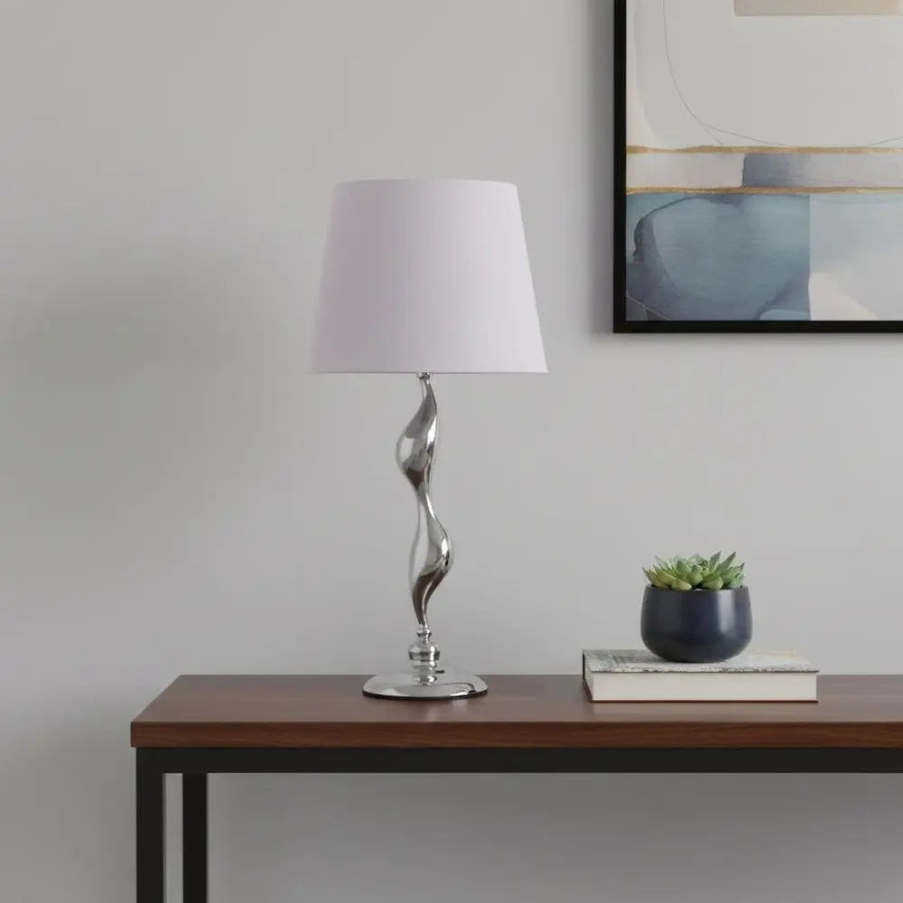 24" Silver Bedside Table Lamp With White Empire Shade HomeRoots