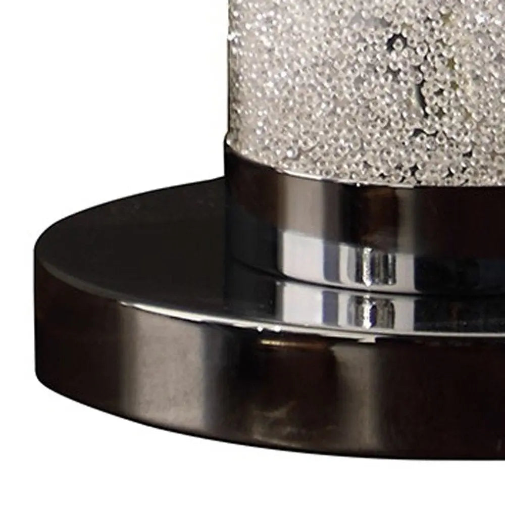 13” Modern White Sand Crystal And Steel Table Lamp HomeRoots