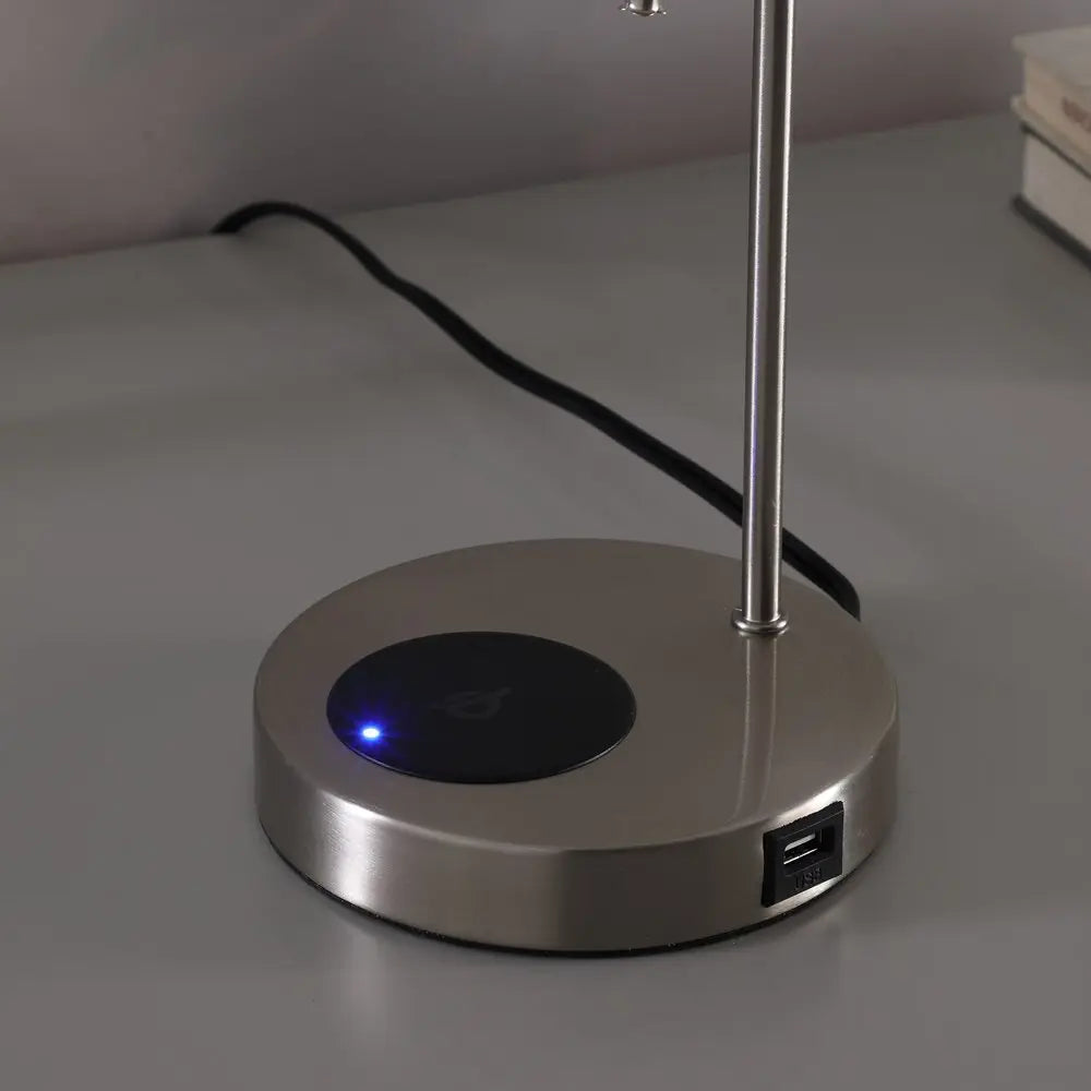 20" Silver Bedside Table Lamp With Off White Empire Shade HomeRoots