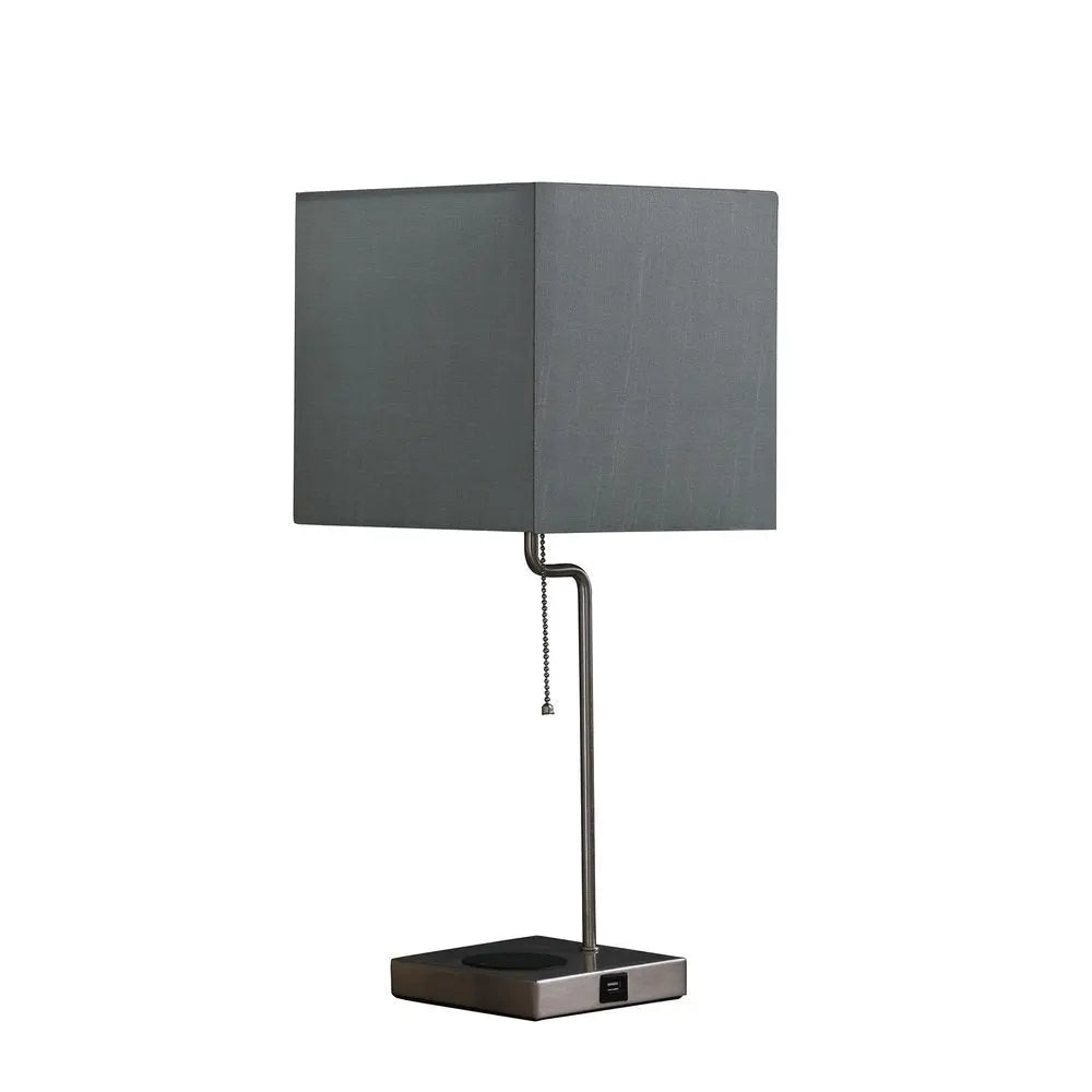 22" Gray Bedside Table Lamp With Gray Square Shade HomeRoots