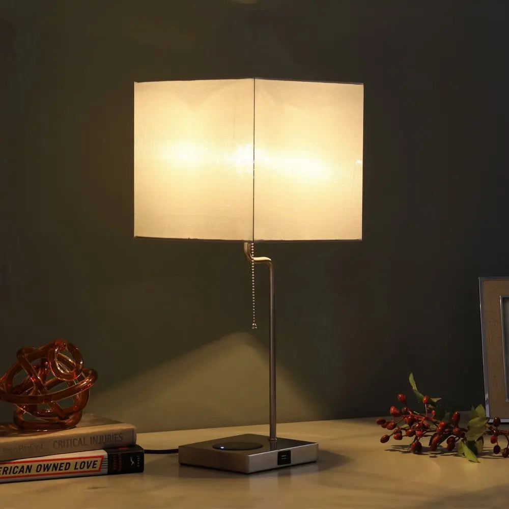 22" Gray Bedside Table Lamp With Gray Square Shade HomeRoots
