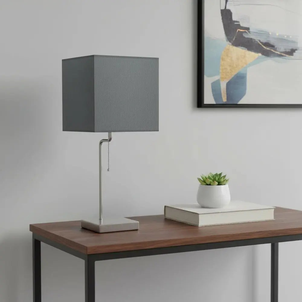 22" Gray Bedside Table Lamp With Gray Square Shade HomeRoots