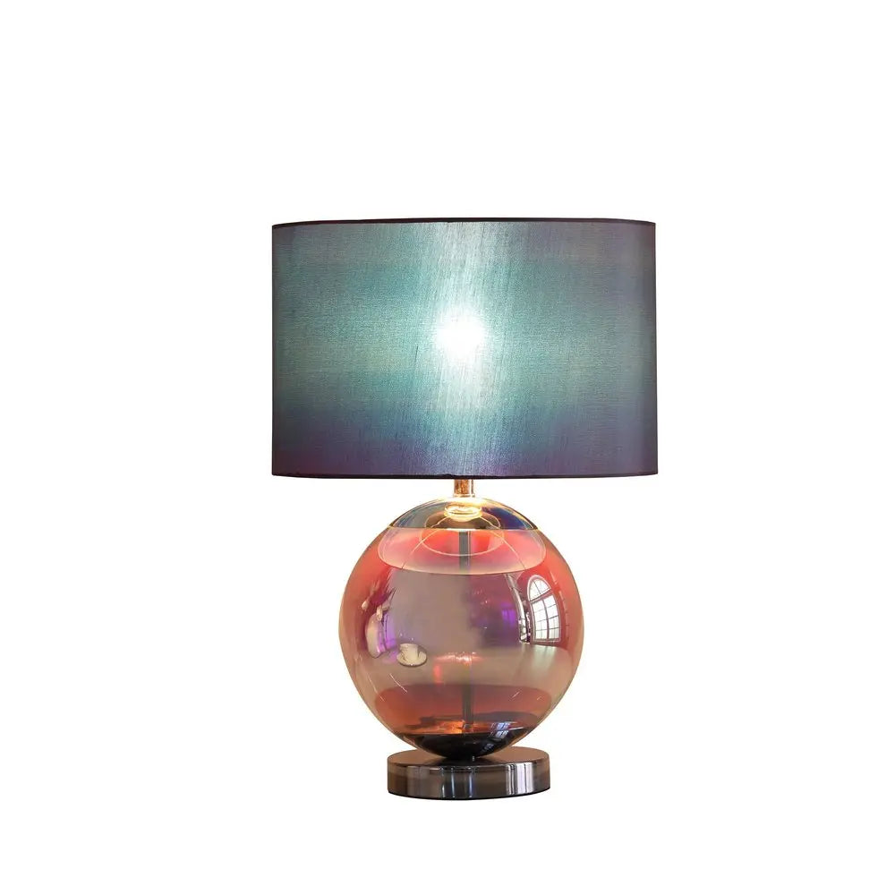 19" Iridescent Glass Globe Table Lamp With Gray Classic Drum Shade HomeRoots