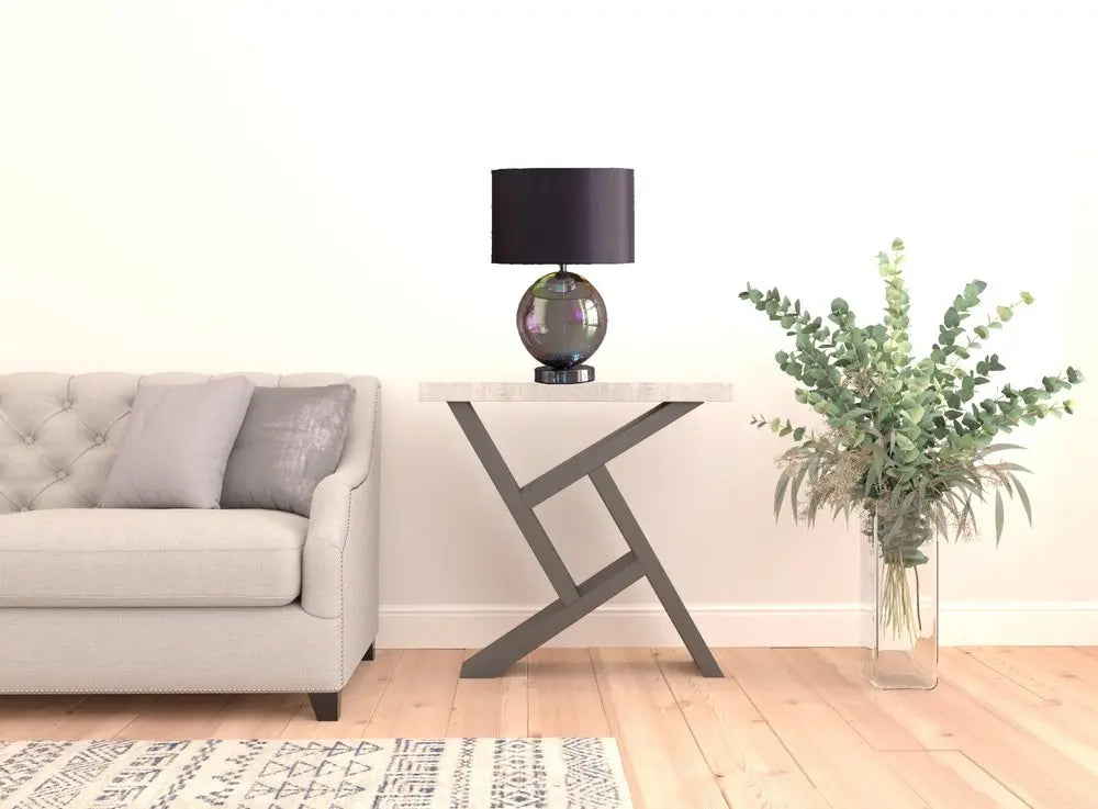 19" Iridescent Glass Globe Table Lamp With Gray Classic Drum Shade HomeRoots