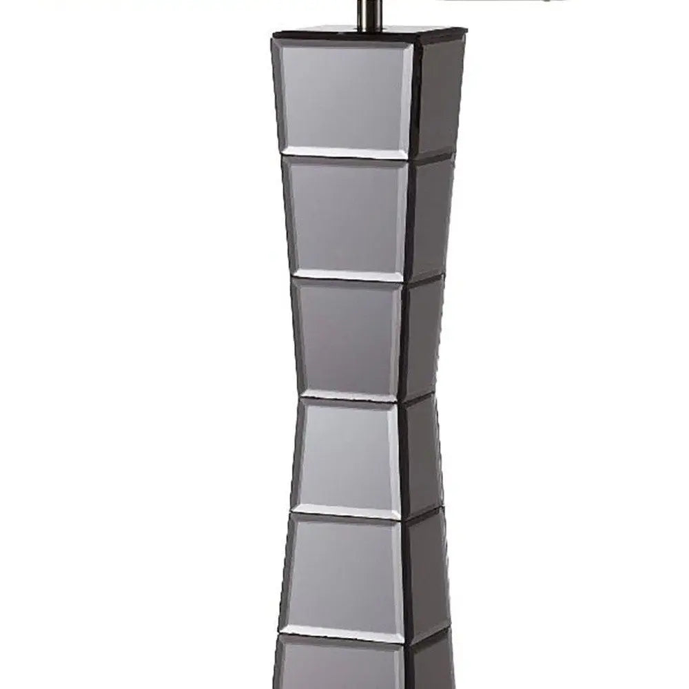 Black Glass Tower Table Lamp with Beige Fabric Shade HomeRoots