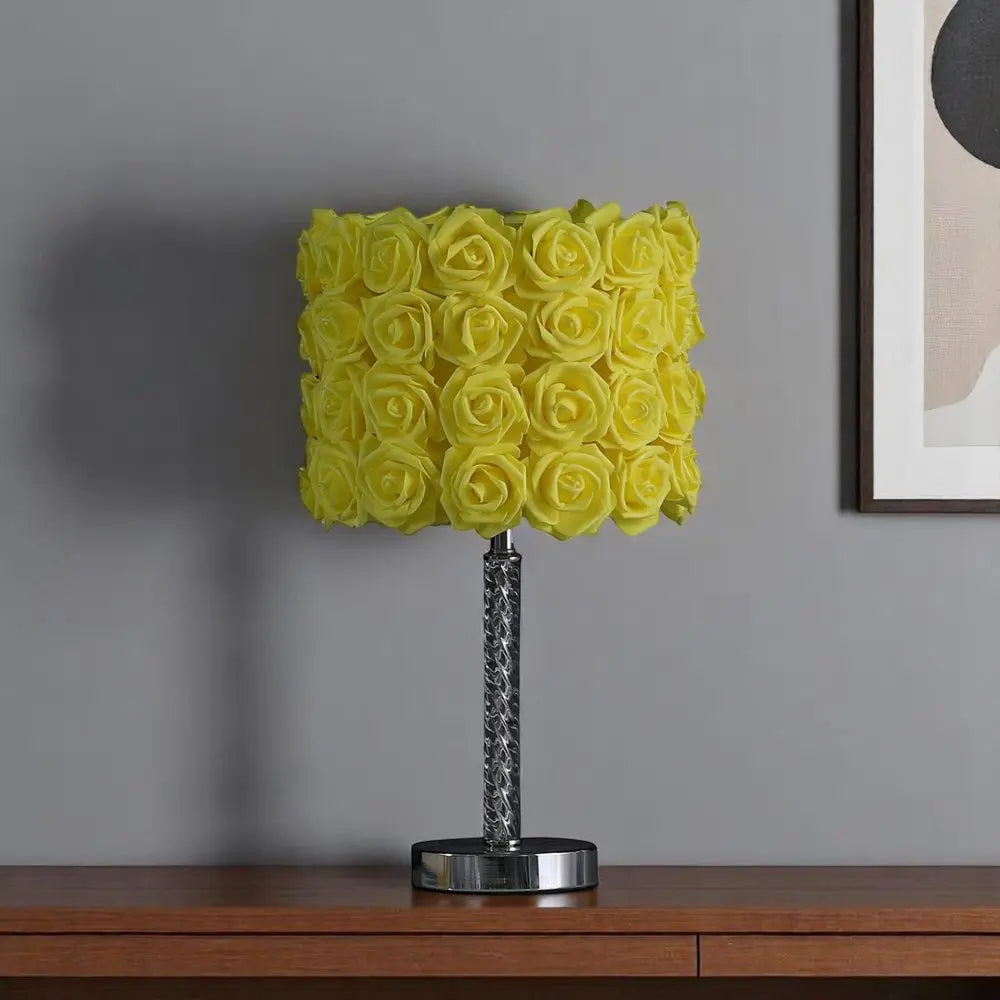 18” Pink Roses Acrylic And Metal Table Lamp HomeRoots