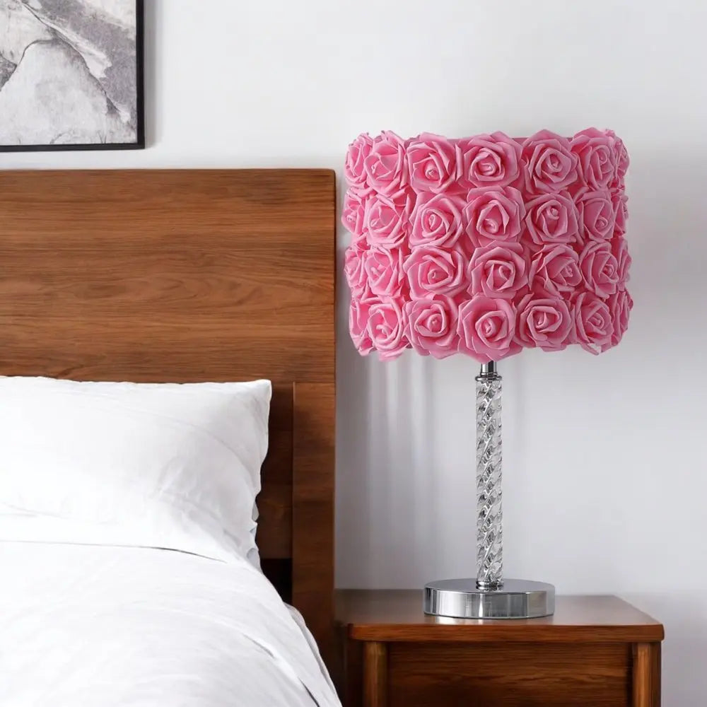 18” Pink Roses Acrylic And Metal Table Lamp HomeRoots