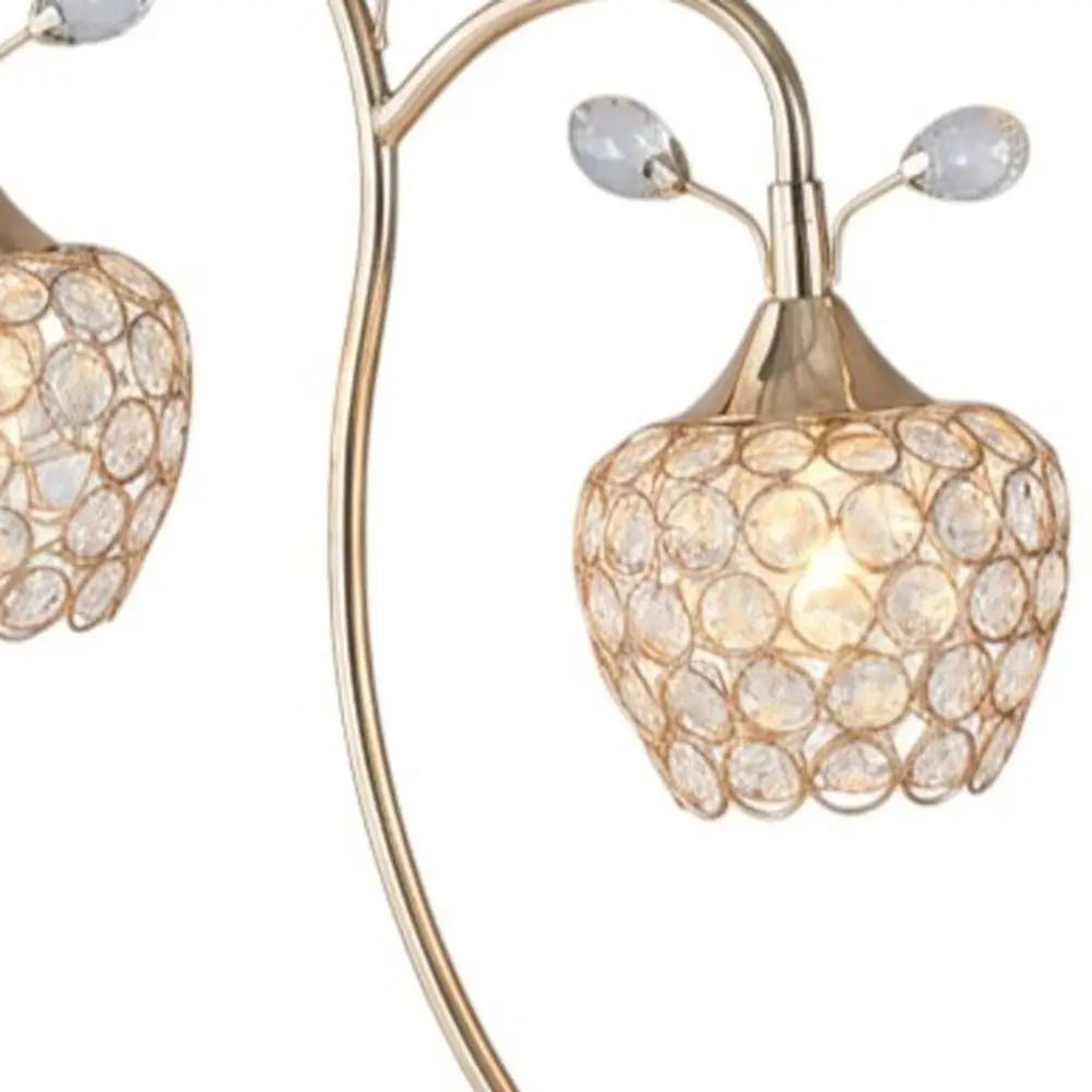 17" Gold Two Light Bedside Table Lamp With Clear Novelty Shade HomeRoots