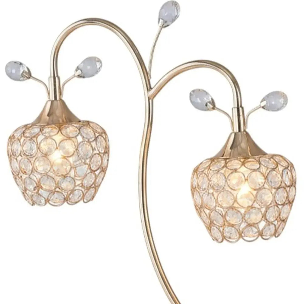 17" Gold Two Light Bedside Table Lamp With Clear Novelty Shade HomeRoots