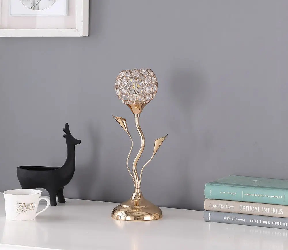 14" Gold Bedside Table Lamp With Clear Novelty Shade HomeRoots