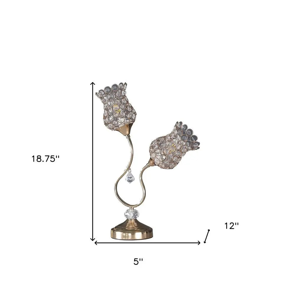 19" Gold Two Light Bedside Table Lamp With Clear Novelty Shade HomeRoots