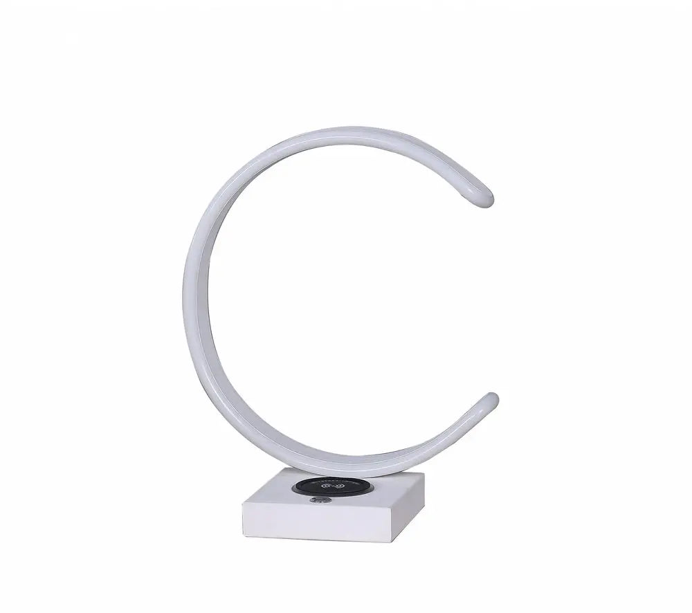 14" White Metal LED with USB Wireless Charger Table Lamp HomeRoots