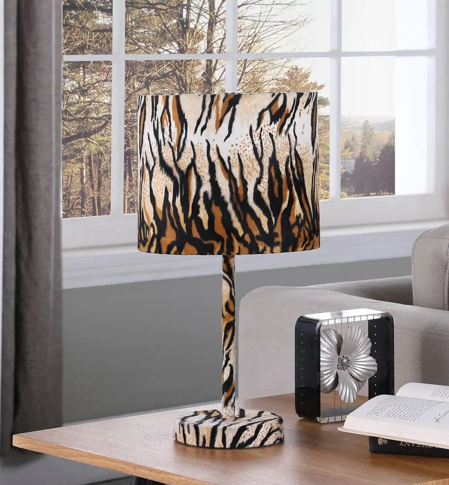 19" Brown And Black Bedside Table Lamp With Brown And Black Drum Shade HomeRoots