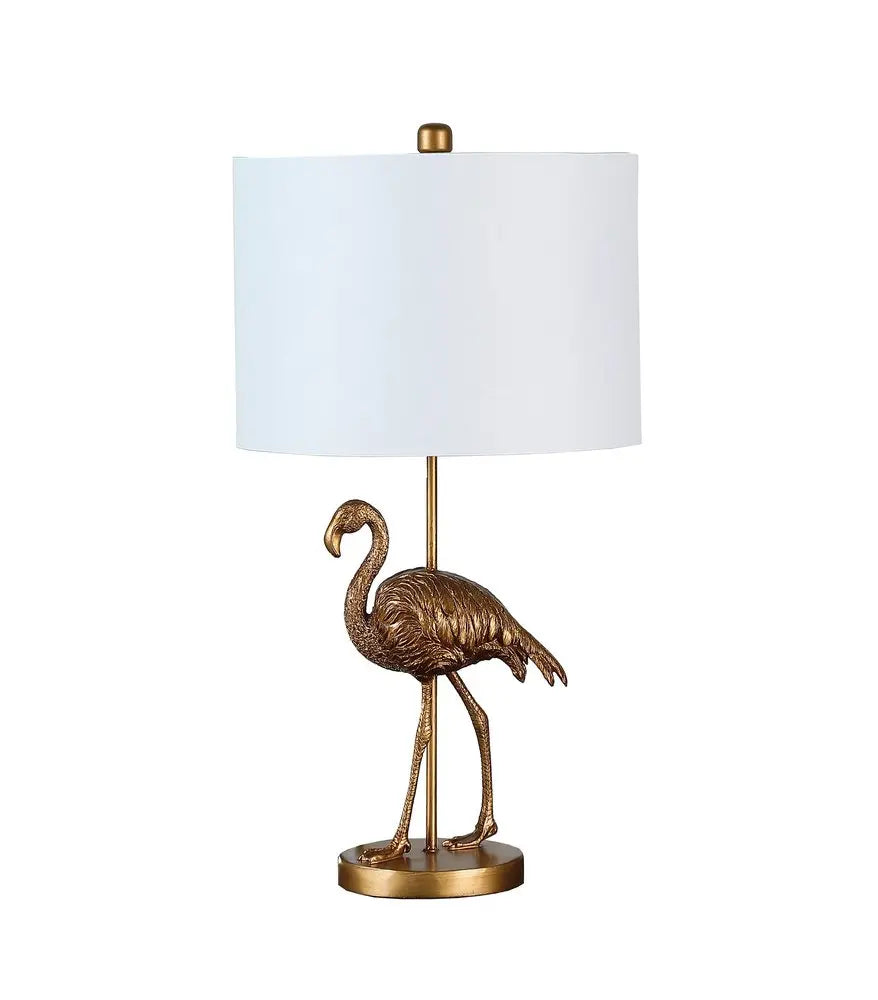 26" Gold Flamingo Table Lamp With White Drum Shade HomeRoots