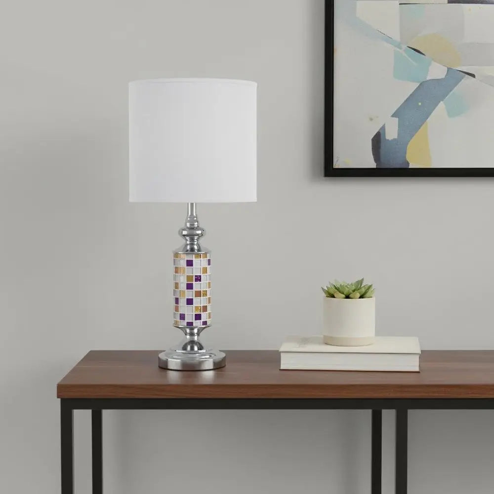 24" Silver Bedside Table Lamp With White Drum Shade HomeRoots