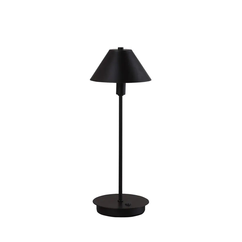 18" Black Metal Bedside Table Lamp With Black Cone Shade HomeRoots
