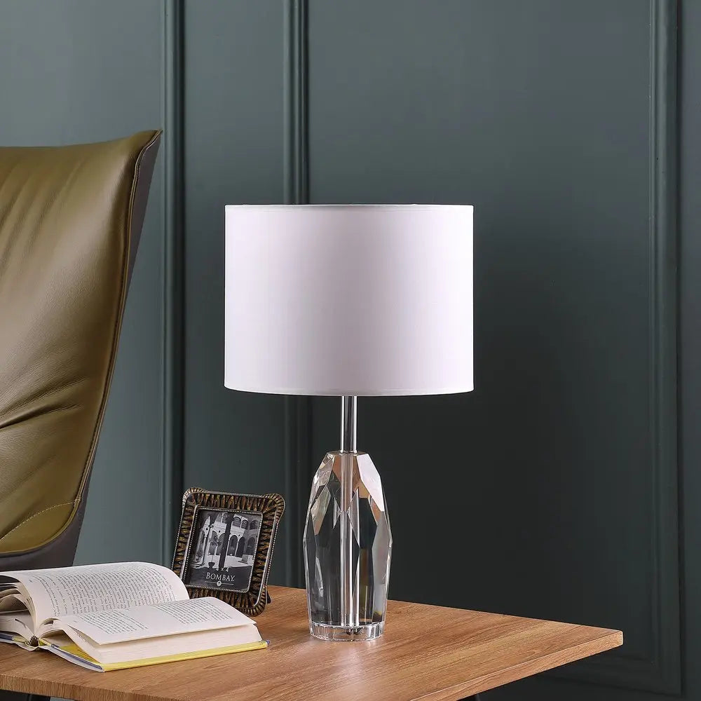 19" Chrome and Faceted Crystal Urn Table Lamp With White Drum Shade HomeRoots