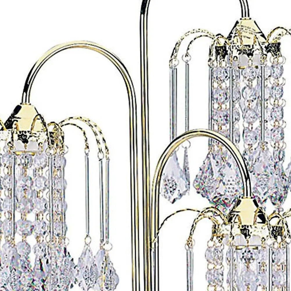 34" Gold and Faux Crystal Three Light Chandelier Table Lamp HomeRoots