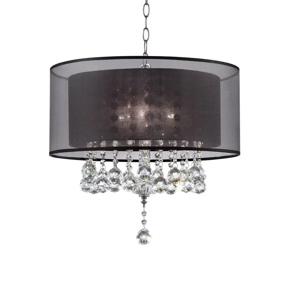 Contempo Silver Ceiling Lamp with Black Shade and Crystal Accents HomeRoots