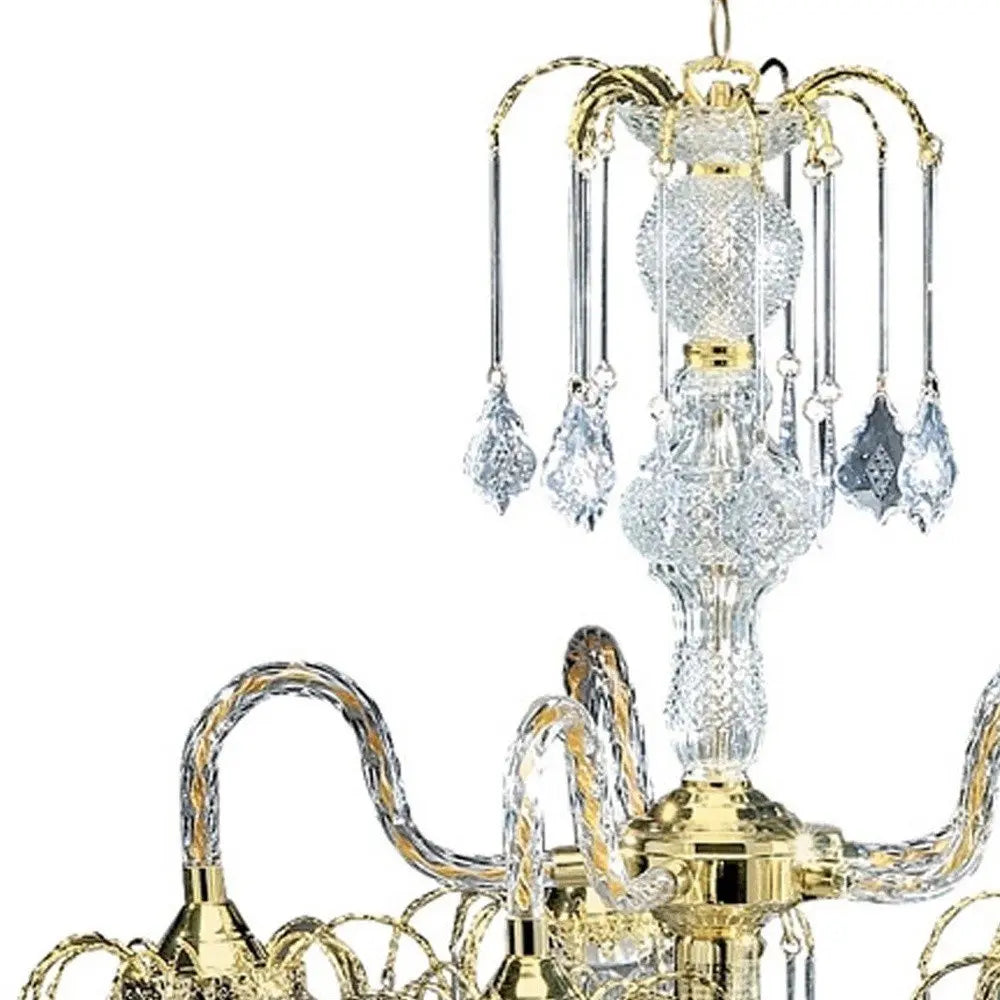 Two Tier Crystal and Gold Hanging Chandelier Light HomeRoots