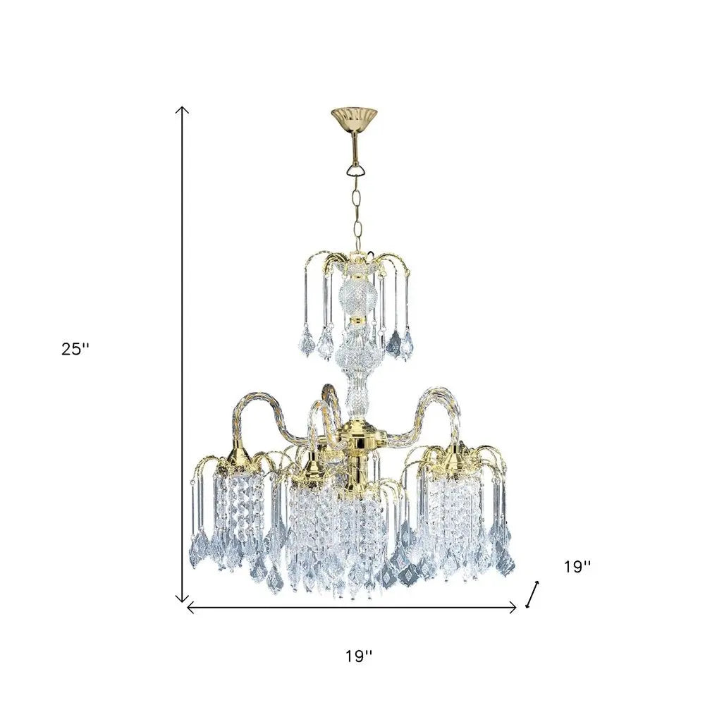 Two Tier Crystal and Gold Hanging Chandelier Light HomeRoots
