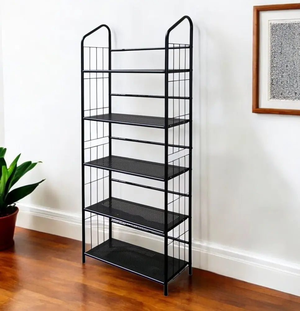 64" Black Metal Five Tier Bookcase