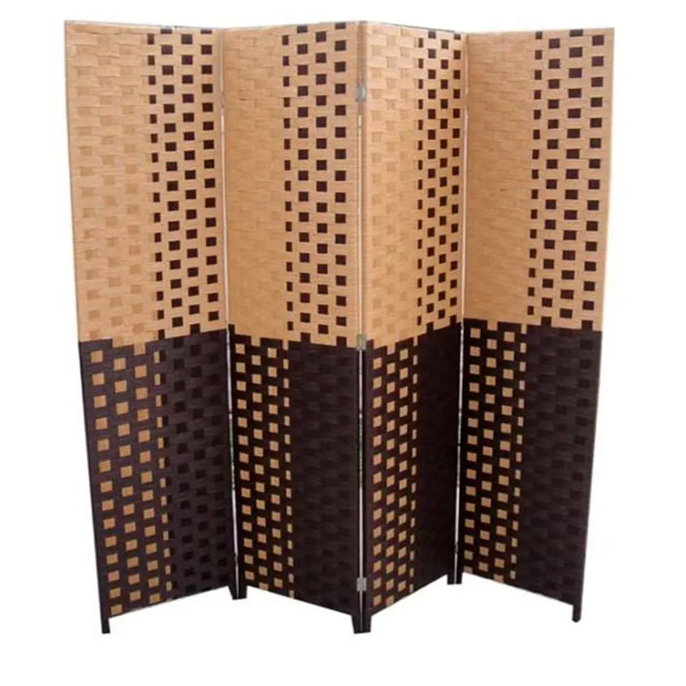 70.75" Brown Heavy Duty Rice Paper Folding Four Panel Screen Room Divider HomeRoots