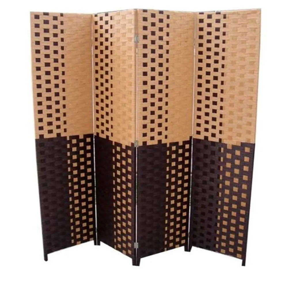 70.75" Brown Heavy Duty Rice Paper Folding Four Panel Screen Room Divider HomeRoots