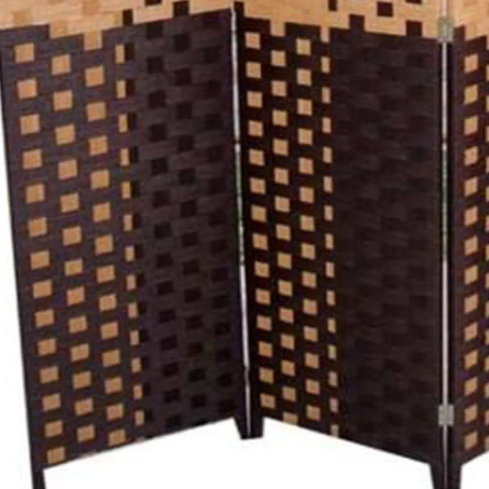 70.75" Brown Heavy Duty Rice Paper Folding Four Panel Screen Room Divider HomeRoots