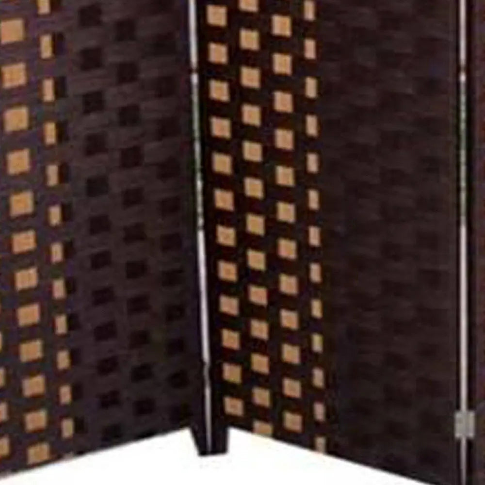 70.75" Brown Heavy Duty Rice Paper Folding Four Panel Screen Room Divider HomeRoots