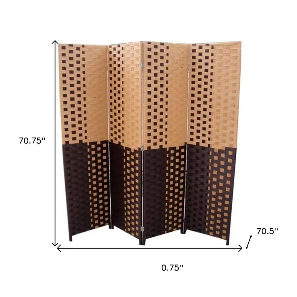 70.75" Brown Heavy Duty Rice Paper Folding Four Panel Screen Room Divider HomeRoots