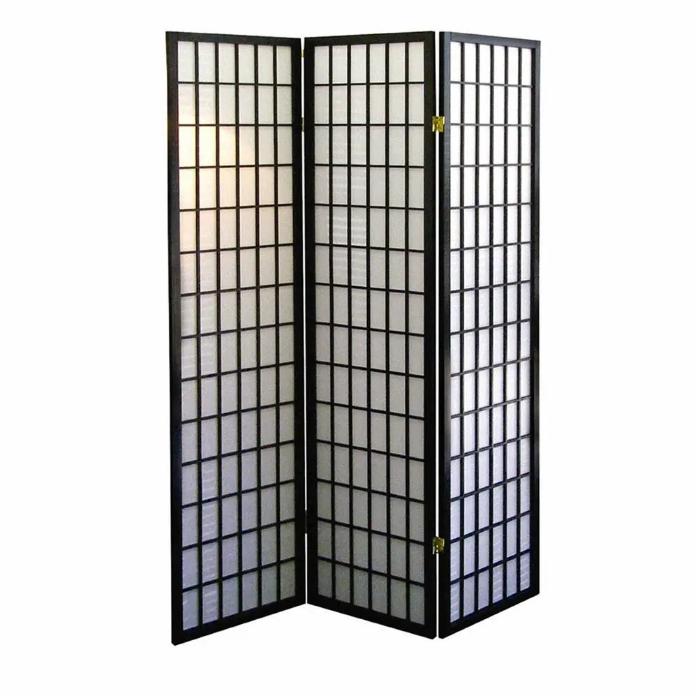 70" Black And White Heavy Duty Rice Paper Folding Three Panel Screen Room Divider HomeRoots