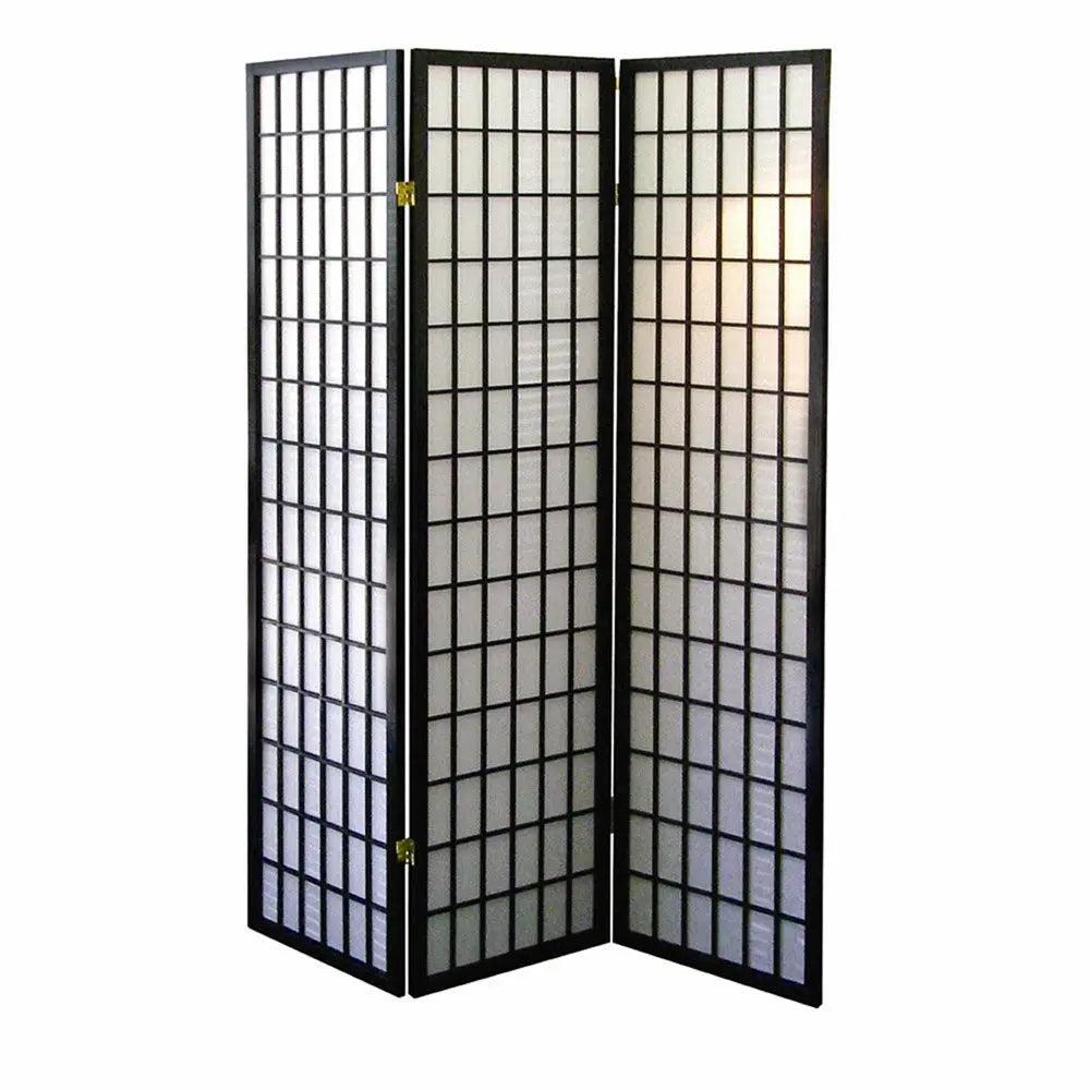 70" Black And White Heavy Duty Rice Paper Folding Three Panel Screen Room Divider HomeRoots