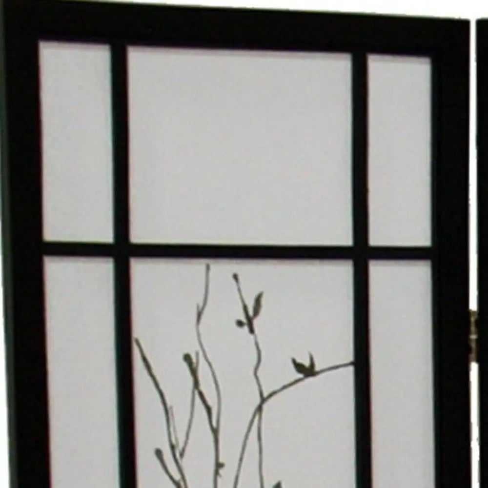 70" Black And White Heavy Duty Rice Paper Folding Four Panel Screen Room Divider HomeRoots