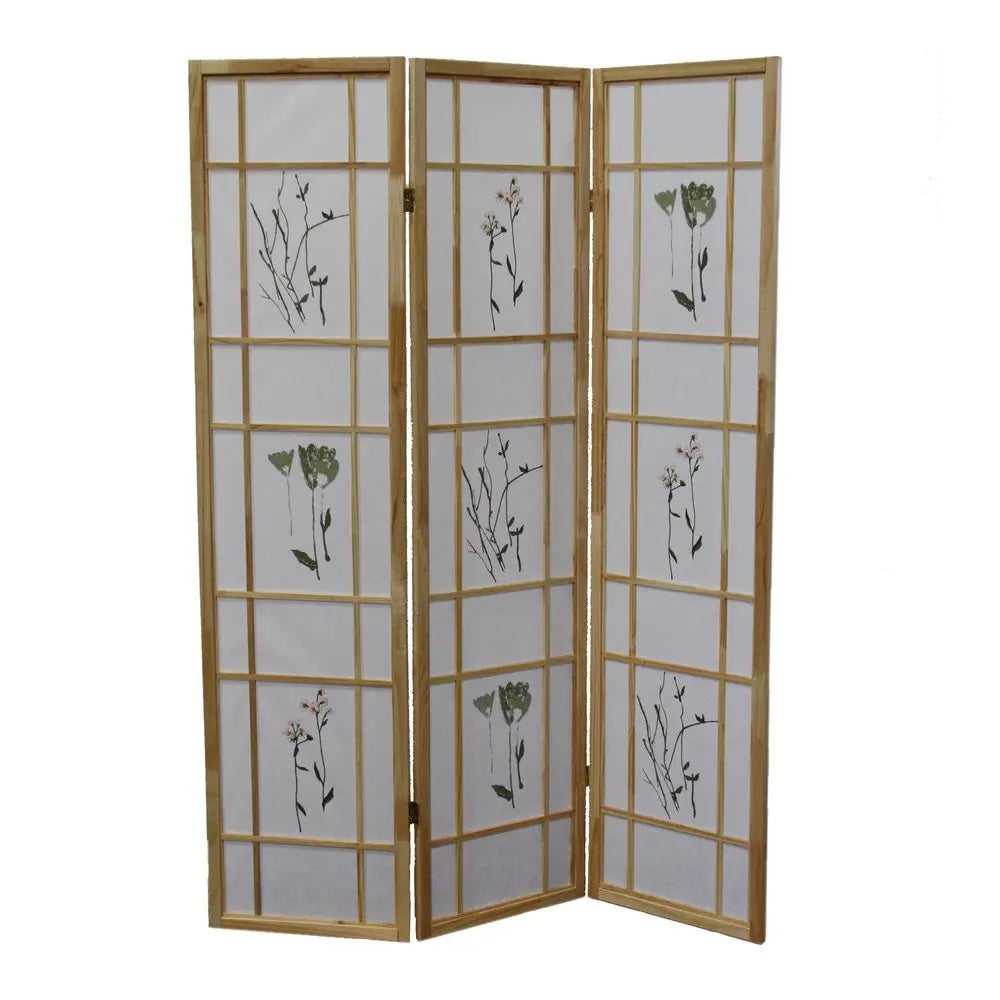 70" Brown And White Heavy Duty Rice Paper Folding Three Panel Screen Room Divider HomeRoots